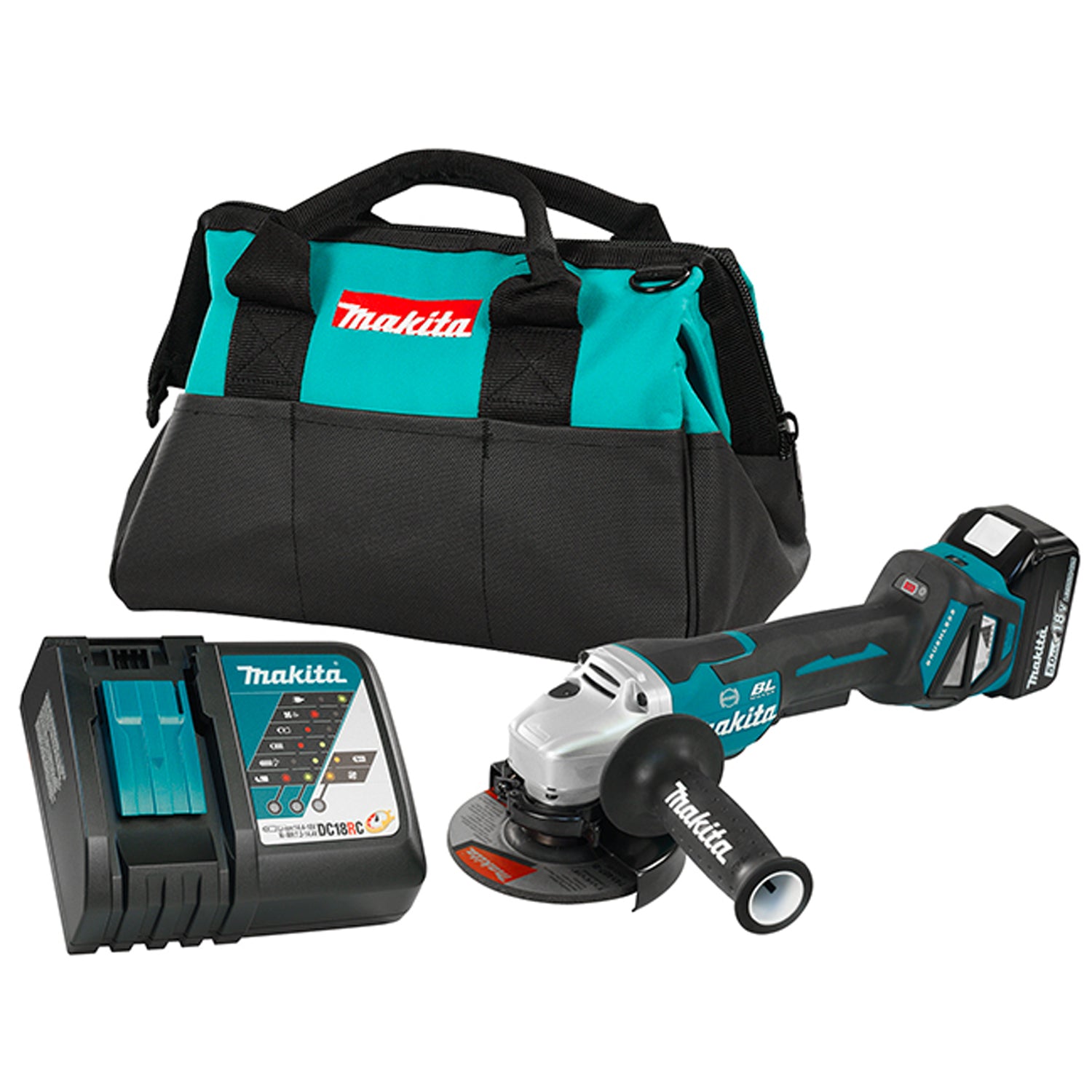 Makita Canada Inc, 18V LXT Brushless Cordless 5" Angle Grinder w/Paddle Switch (5.0 Ah Kit)