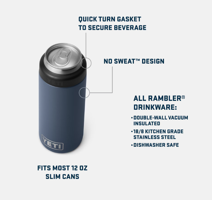 YETI Canada Limited, YETI RAMBLER 355 ML/ 12 OZ COLSTER SLIM CAN INSULATOR